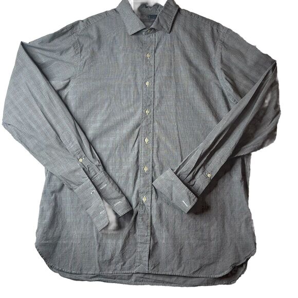 Polo By Ralph Lauren Estate Custom Fit 17.5 44 Plaid Black White Prince Of Wales - Picture 1 of 11